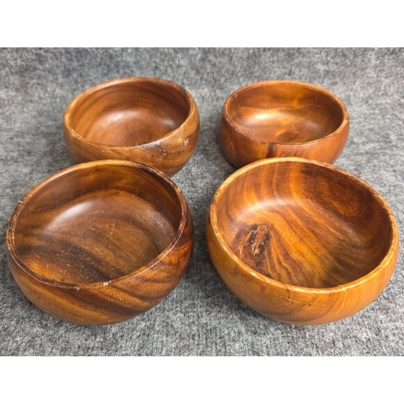 Vintage Monkey Pod Wood Bowls Set of 4 5-5.5″ Handcrafted Philippines Rustic MCM - Picture 1 of 8
